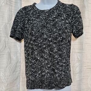 Ann Taylor Black and White Textured Short Sleeve Top